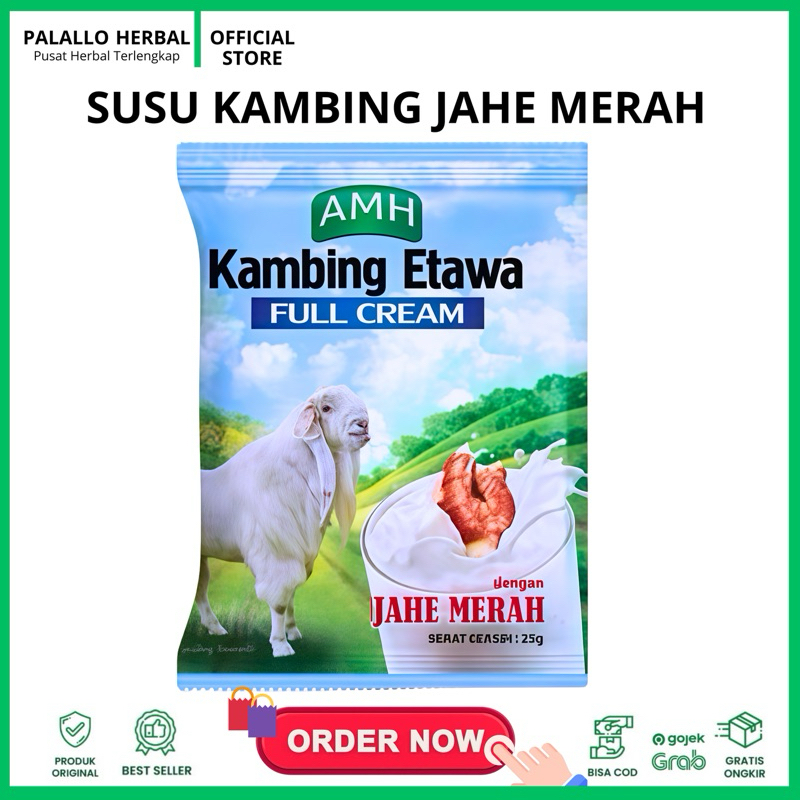 

BPOM Susu Kambing Etawa AMH Jahe Merah Sachet 25g - Susu Etawa Lezat, Menyehatkan dan Menghangatkan
