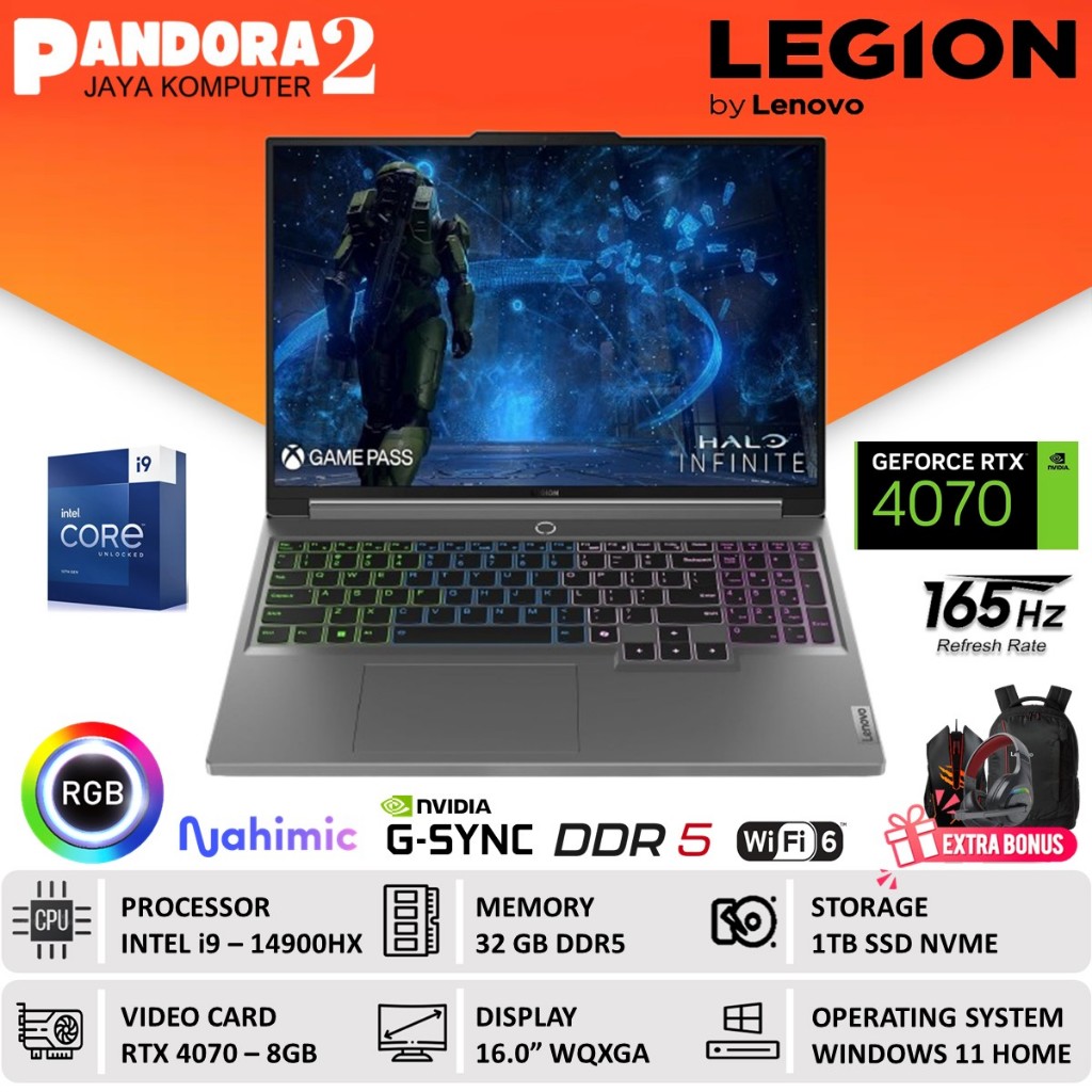 LENOVO LEGION 5i 16 i9 14900HX RTX 4070 8GB 32GB DDR5 2TB SSD WQXGA IPS 165HZ RGB WIN11