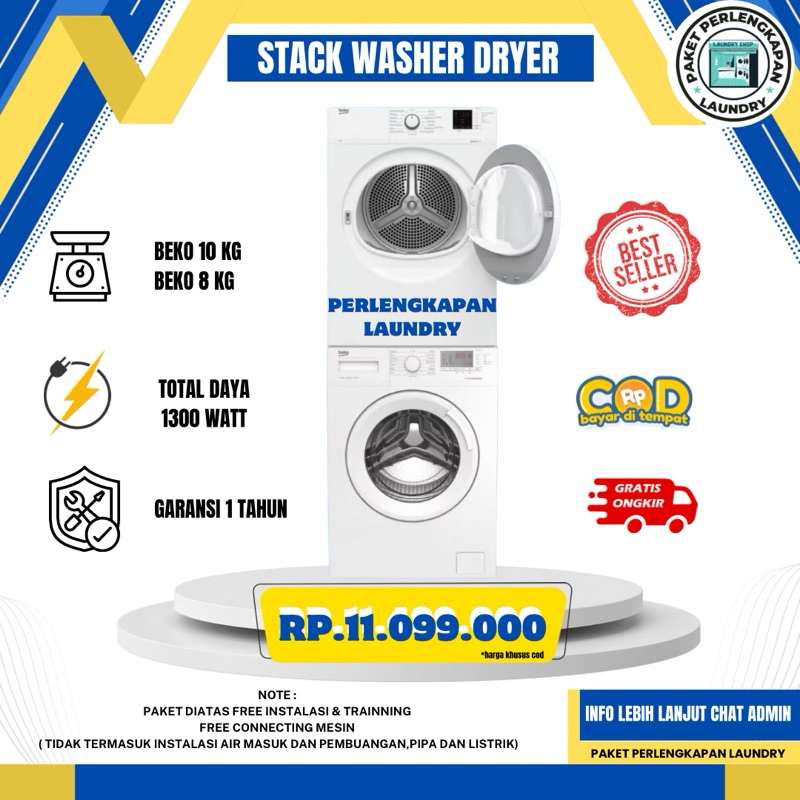 Mesin laundry Stack Washer Dryer Beko 10/8 kg