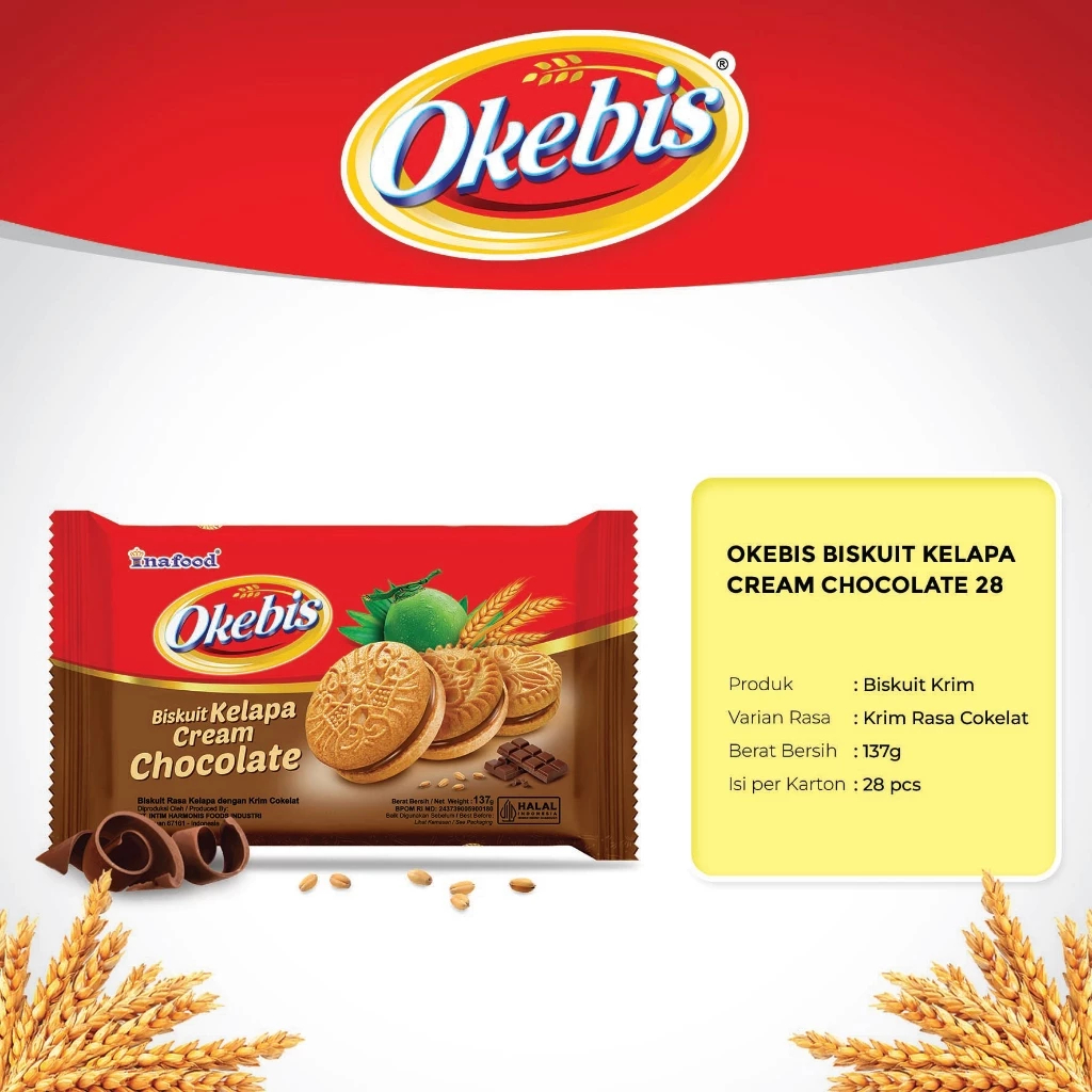 

OKEBIS KELAPA CREAM COKLAT / VANILLA 137 gr 1 dus isi 28 pcs ( KARTONAN )