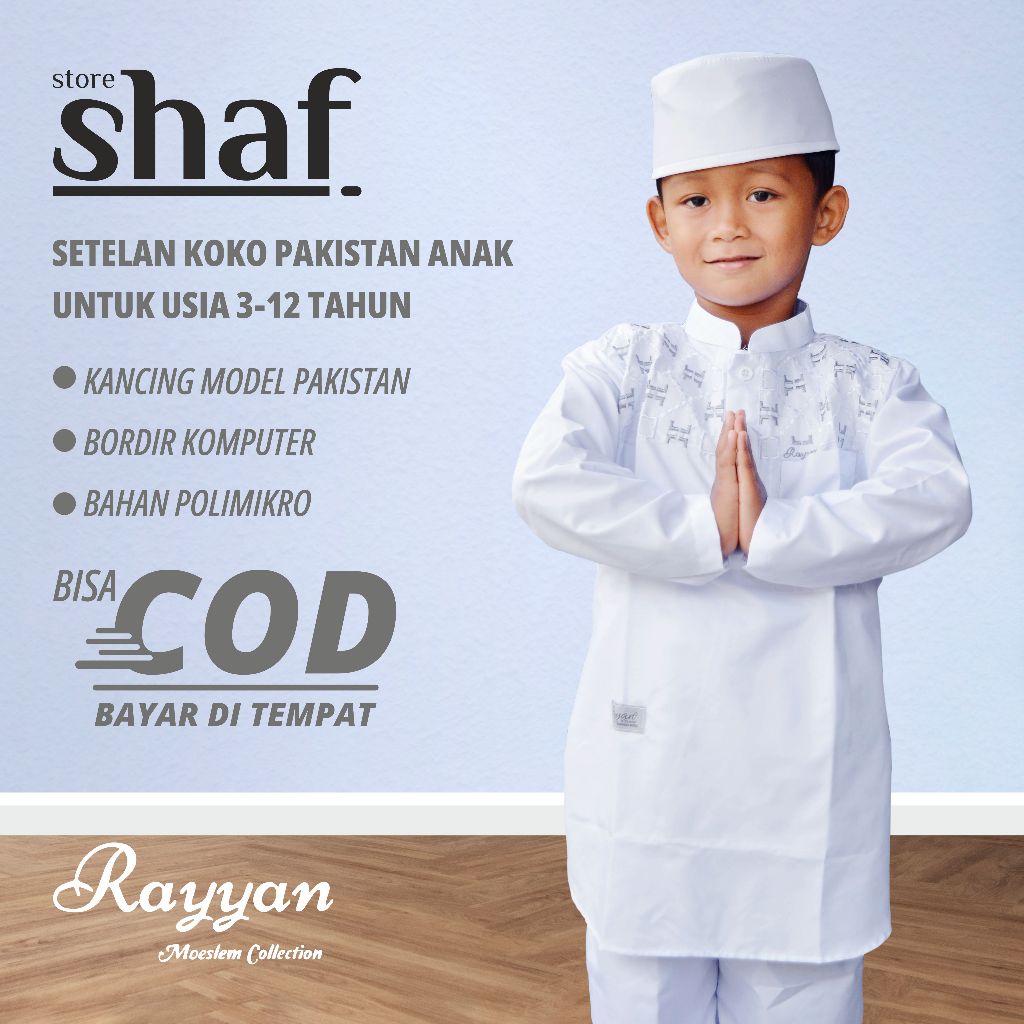 BAJU MUSLIM KOKO PAKISTAN - MANASIK HAJI ANAK-ANAK LENGAN PANJANG KANCING SETENGAH BADAN BY RAYYAN