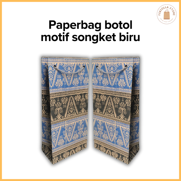 

Paper Bag Botol Motif SONGKET Biru 11x7x25 / TAS KERTAS BATIK SONGKET MURAH