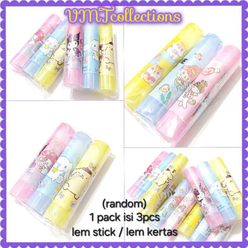 

VMT - 3pcs LEM STICK KARAKTER / LEM KERTAS SANRIO / LEM STIK PUTAR