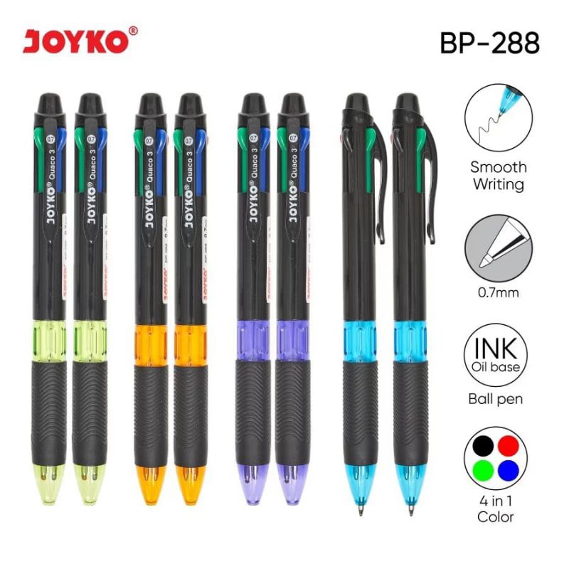 

Ball Pen Pulpen Pena JOYKO BP-288 Quaco 3 0.7mm 4 Warna Colors