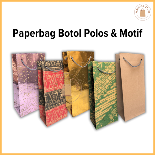 

Paper bag Botol Polos & Motif ukuran 11x7x25 / Paperbag Kado Botol Minum Souvenier DanTumbler / Tas Kertas mini / Tas Sovenir hajatan