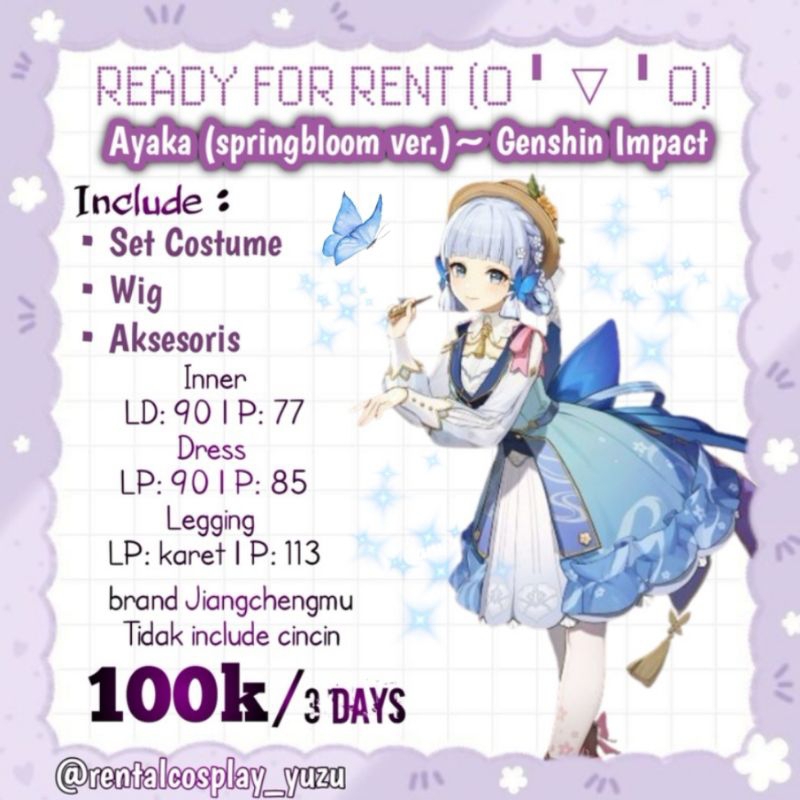 SEWA RENTAL COSTUME AYAKA SPRINGBLOOM VERSION GENSHIN IMPACT ANIME COSTUME KOSTUM ANIME COSPLAY