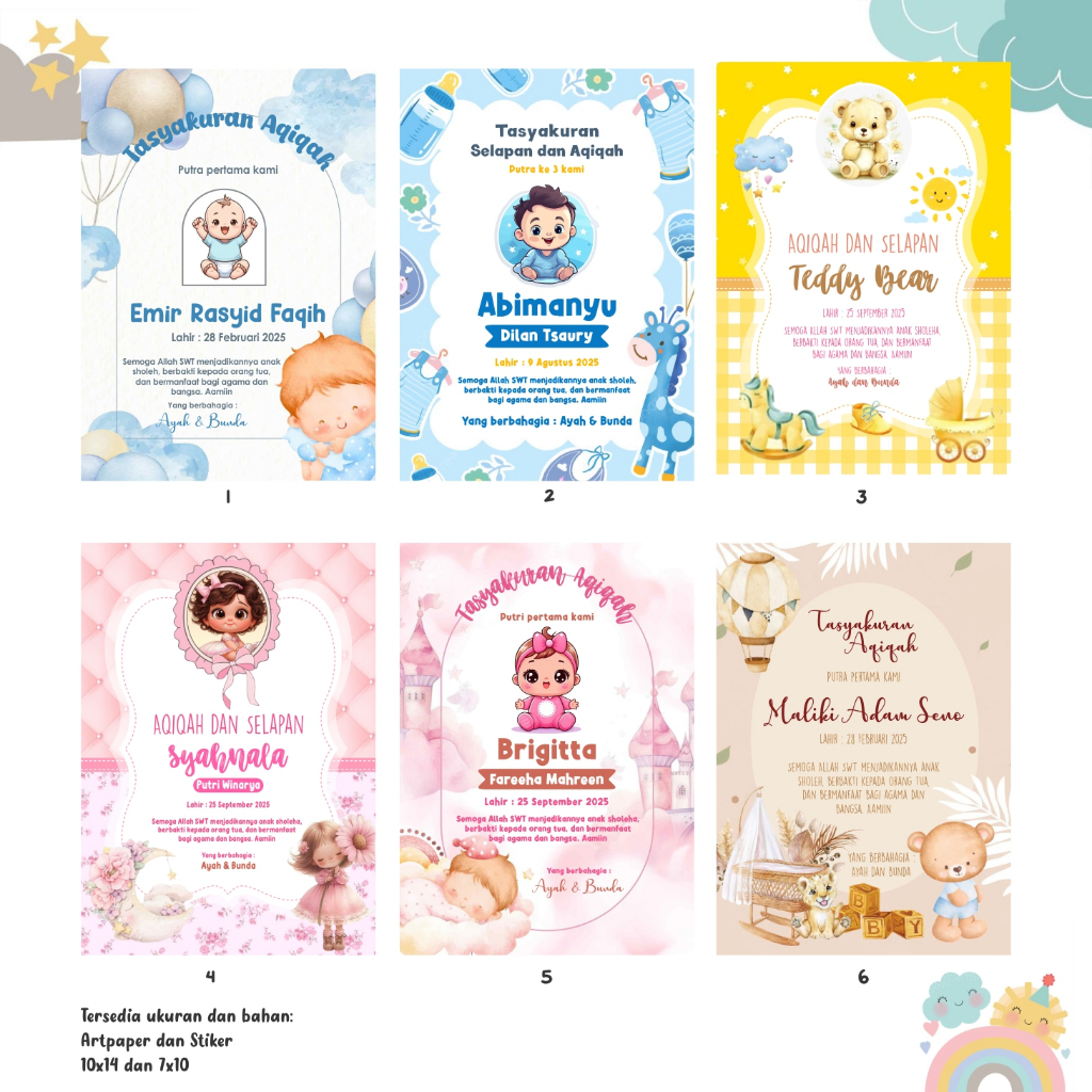 Kartu Ucapan Aqiqah Tedhak Siten Murah Desain Costum Selapan Bayi Baru Lahir