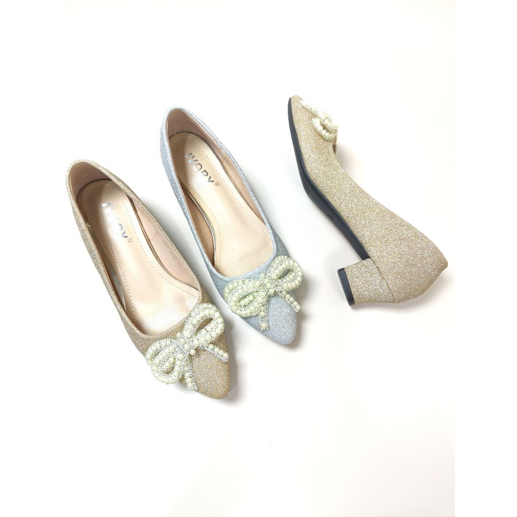 IVORY Sepatu Wanita Heels Pesta Tinggi 4cm Glitter Permata Cantik W100
