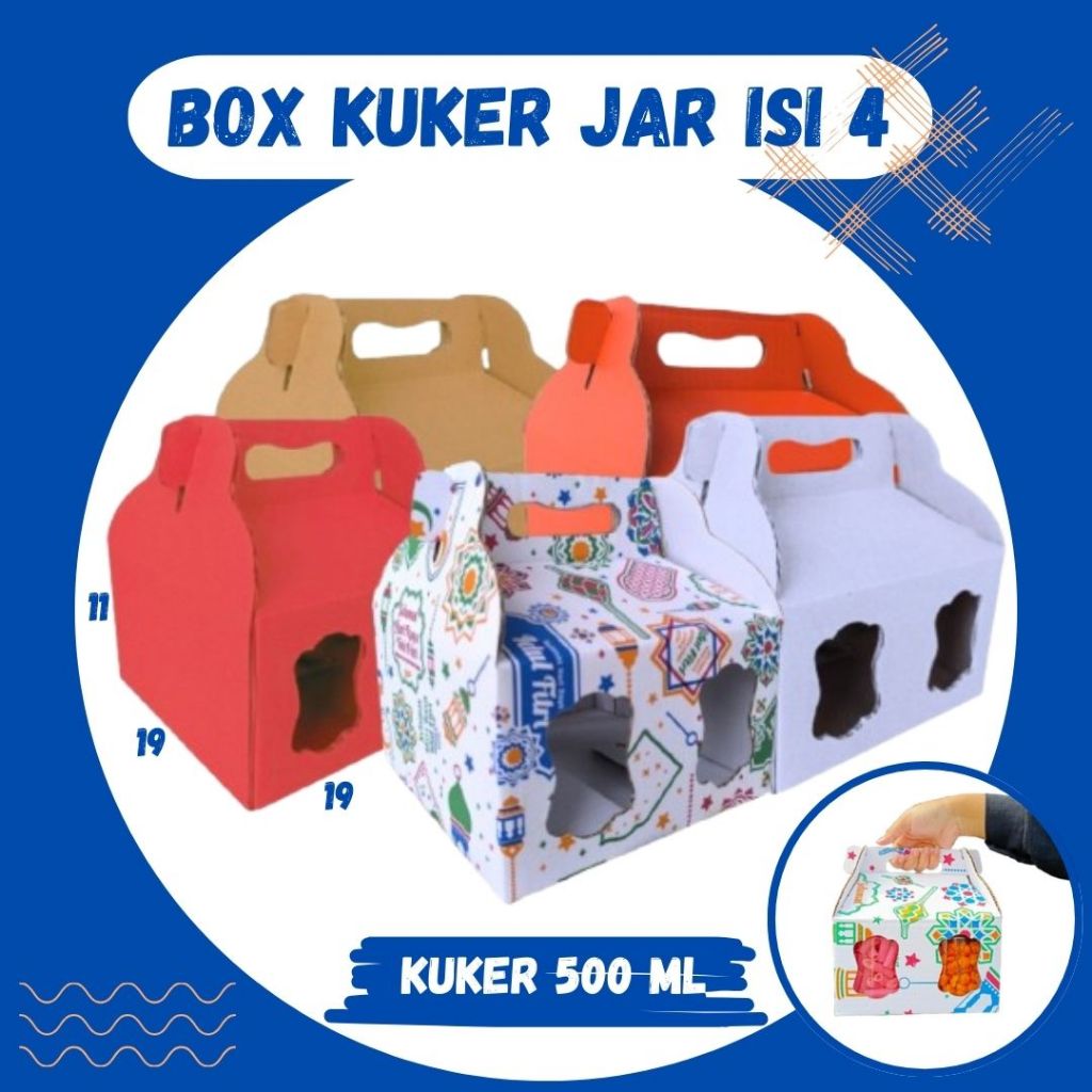 

Box Kue Kering 19x19x11 Jinjing (KUKER TOPLES JAR 500ml ISI 4) Box Jinjing Kardus Lebaran Idul Fitri Hampers Polos/Motif