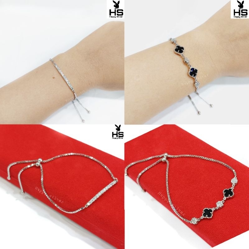 Gelang Perak Asli Silver 925 Lapis Emas Putih Model Gelang Serut Permata Full - Gelang Anti Karat -