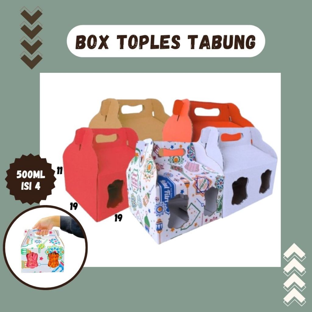 

Box Jinjing Kuker 19x19x11 Jinjing Jar (KUKER TOPLES JAR 500ml ISI 4) Box Jinjing Kardus Lebaran Idul Fitri Hampers Polos/Motif