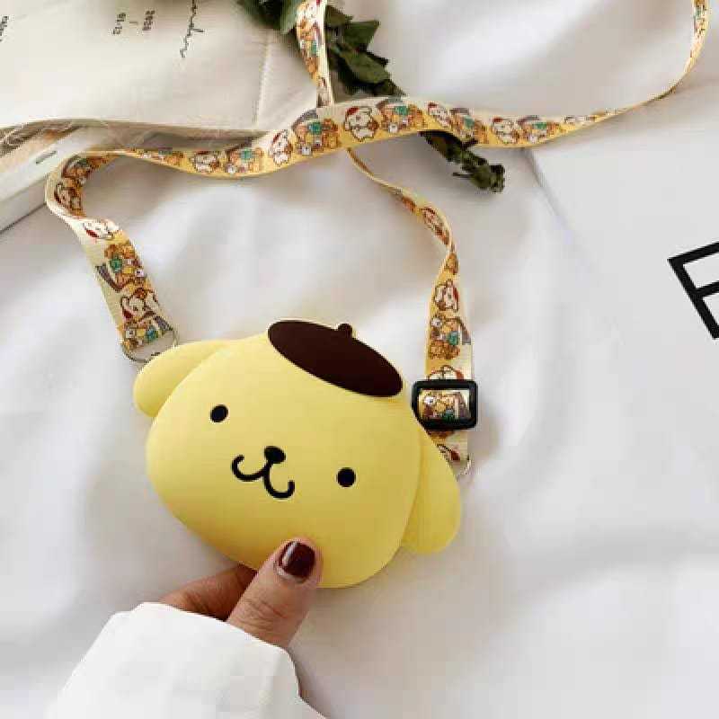 Tas Karakter Pompurin Silikon Tas Karet Resleting Cewek Dewasa Lucu Elegan Tas Selempang Anak Wanita