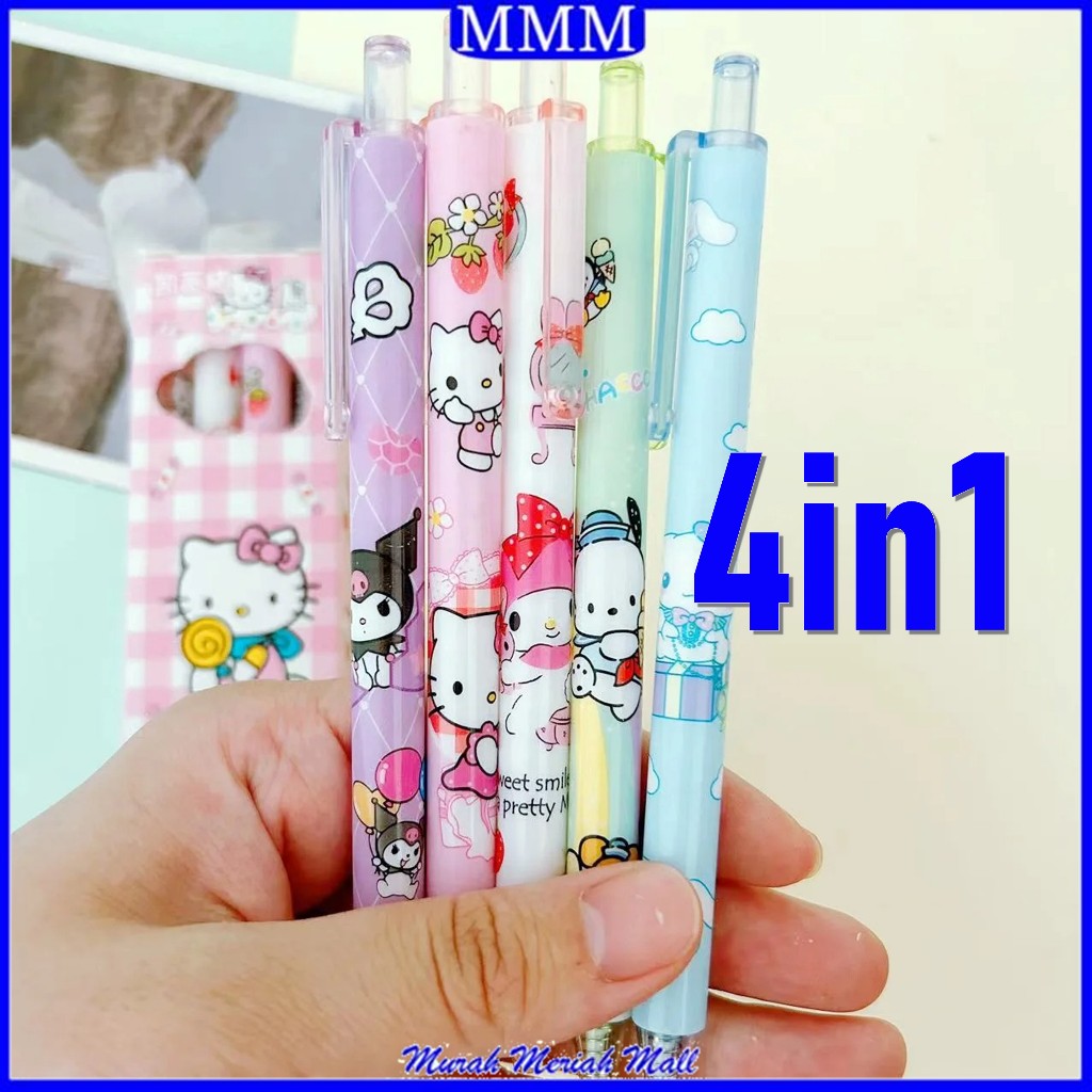 

MMM Pena 4in1 Karakter Kartun Cute Series Pulpen Mekanik 0.5mm isi 4 pcs Cetekan Pulpen Gel Warna Hitam Bolpoint