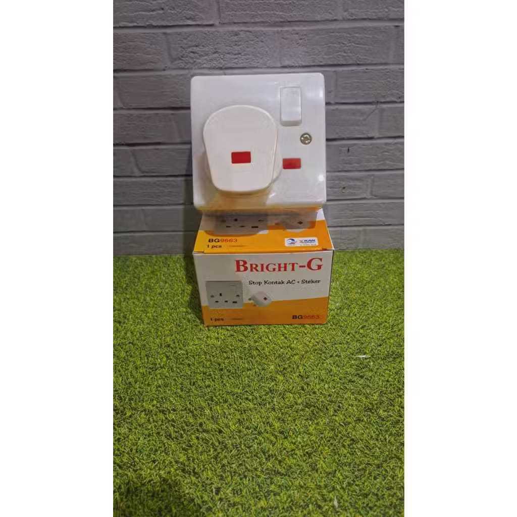 BRIGHT-G STEKER AC KAKI 3 /COLOKAN AC KAKI 3 BRIGHT-G BG9668 STEKER AC / STOP KONTAK AC + STEKER BRI