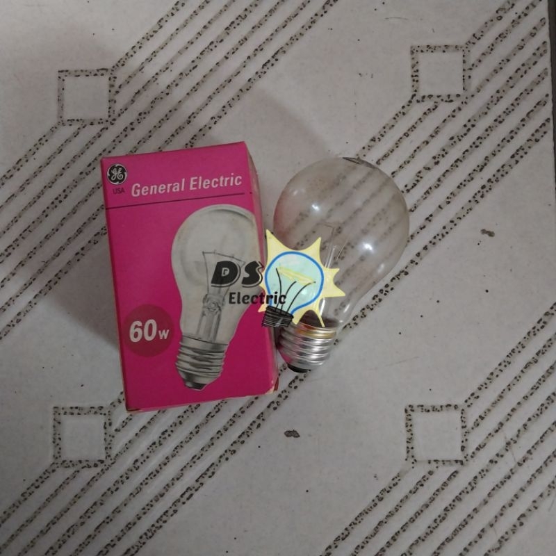 GE General Electric Lampu Bolam Bohlam Pijar 60W 60 Watt 220-240V Fitting E27