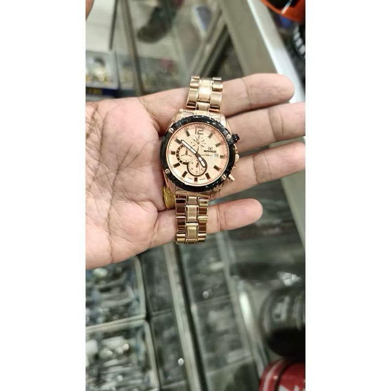 Jam Tangan Mirage Cewe Analog Chrono Mewah Sporty Gold 8714 M Original Water Resistant 3 ATM