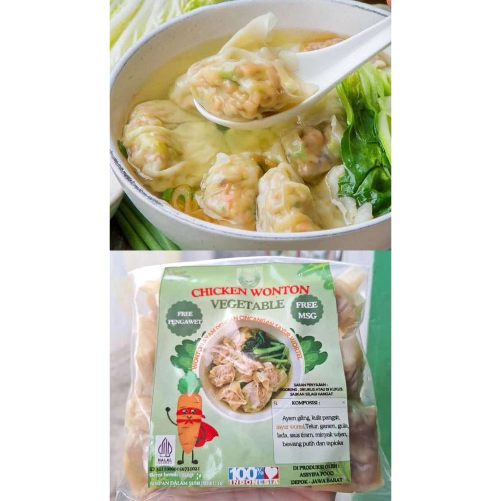 

Pangsit chicken wonton vegetable NON MSG / wonton ayam sayur frozen