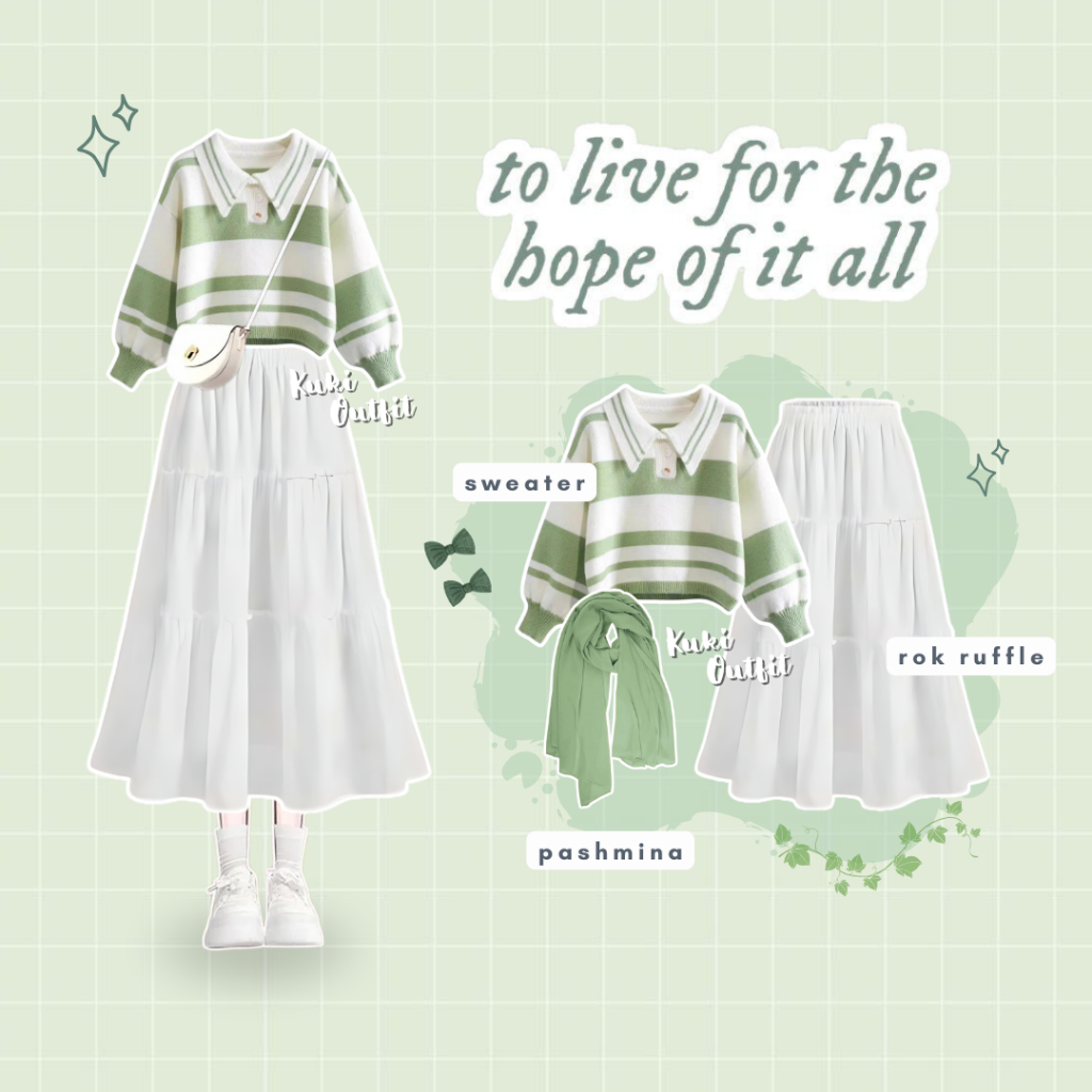 Kuki Outfit - Oneset Rok Korean Style (Sweater, Rok, Hijab) One Set Wanita Hijab OOTD Rajut - KK191