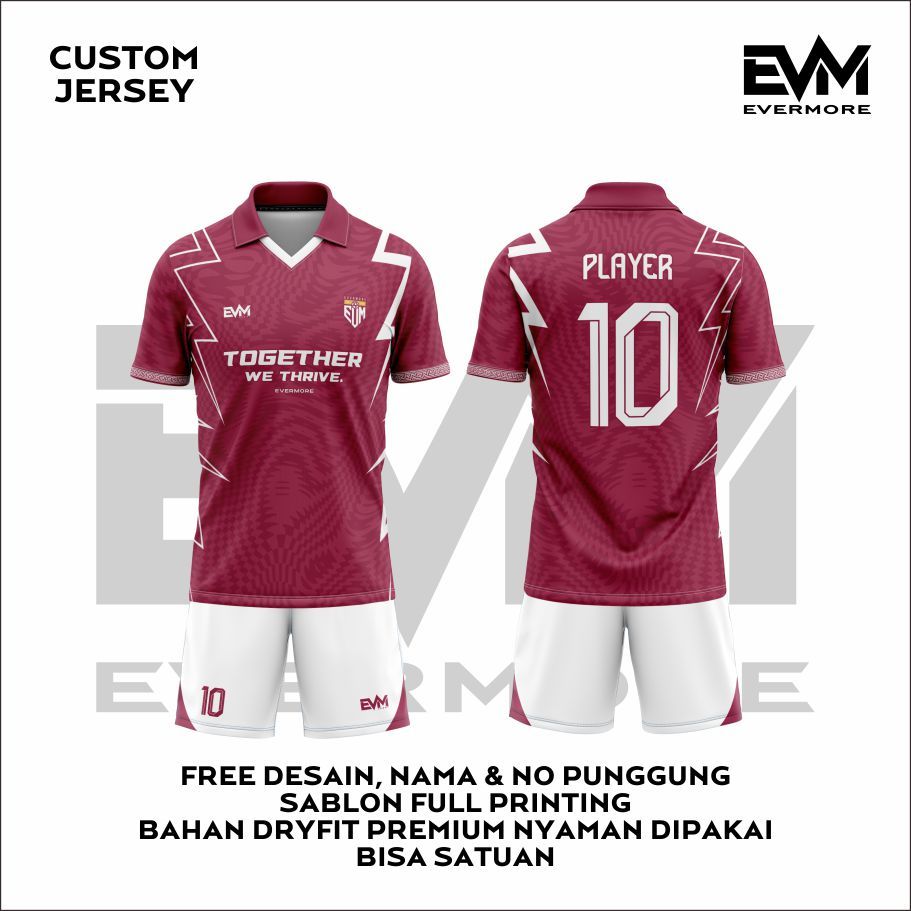 Jersey Sepak Bola STORMY Merah Halilintar Bebas Request Milano Dryfit Evermore Apparel