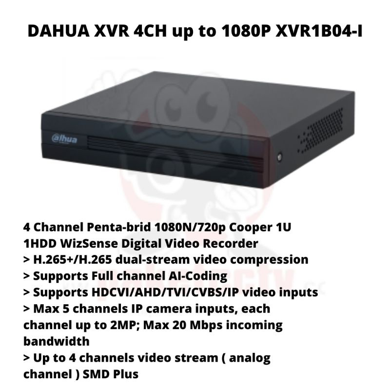 Dahua DVR 4 CHANNEL UP 2MP XVR1B04-I DVR CCTV 4 CHANNEL