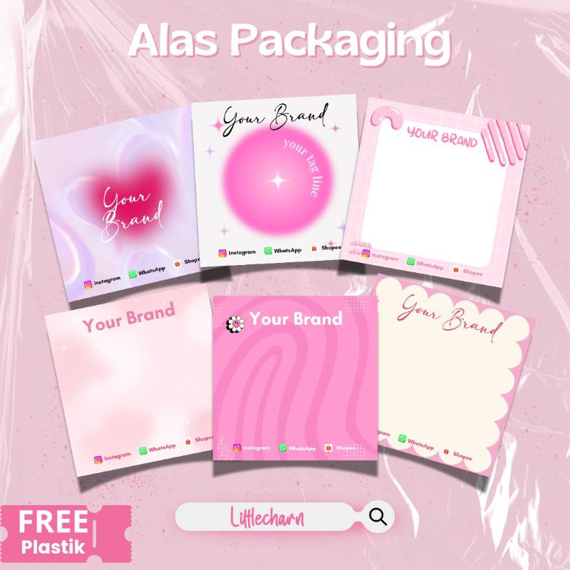 

Alas packaging pink theme l bisa custom brand kamu | kertas tebal ivory 310 gsm ukuran 7x7, ukuran 8x8, ukuran 9x9 Free plastik opp