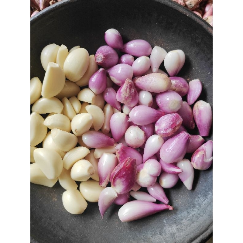 

paket bawang merah 250gr kupas + bawang putih 250gr kupas (total 500gr)