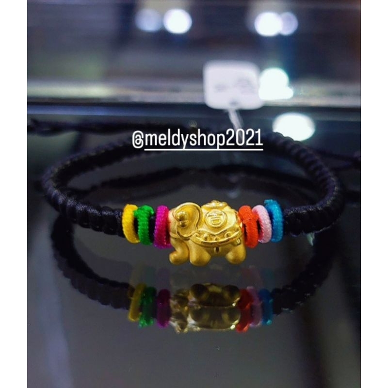 charm / liontin gajah gadjah thailan buddhist gelang tali kepang emas 24k hk gelang gajah emas kain 