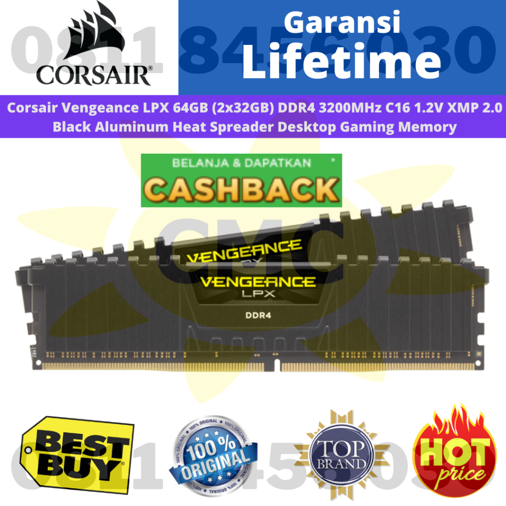 DDR4 Corsair Vengeance LPX PC25600 64GB (2x32GB) 3200MHz  CMK64GX4M2E3200C16