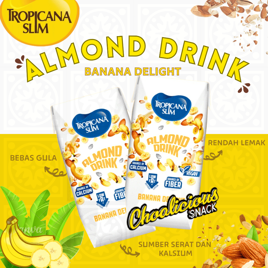 

TROPICANA SLIM Almond Drink Rasa Banana Delight 190 ml - Ready to Drink Minuman Almond Pisang Bebas Gula