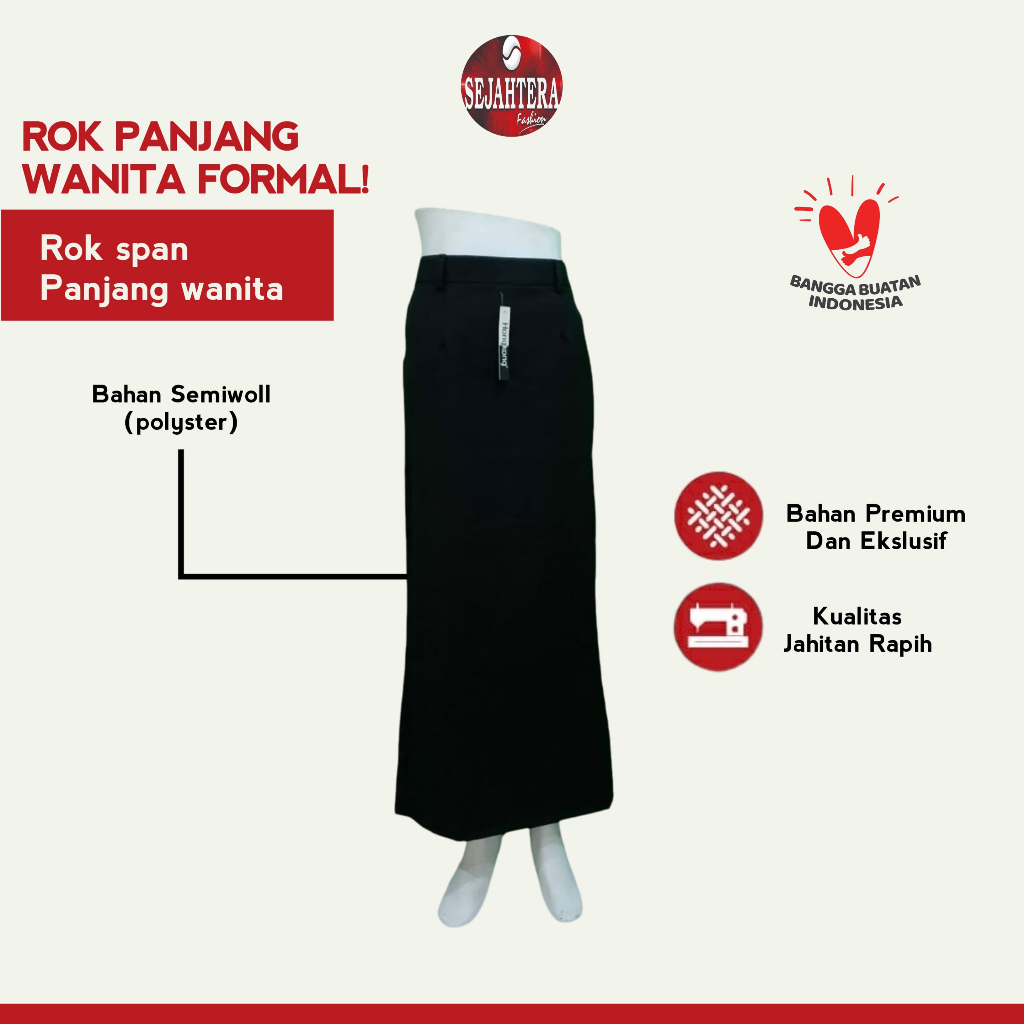 Rok Span Panjang Wanita / Rok Panjang Formal Kantor / Span Pinggang Karet