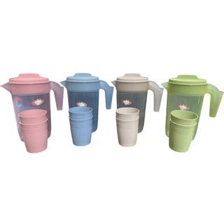 Eskan Teko Plastik Gratis 2 Gelas /Teko set warna warni Ceret Minum Bahan Plastik Tebal BPA FREE FOO