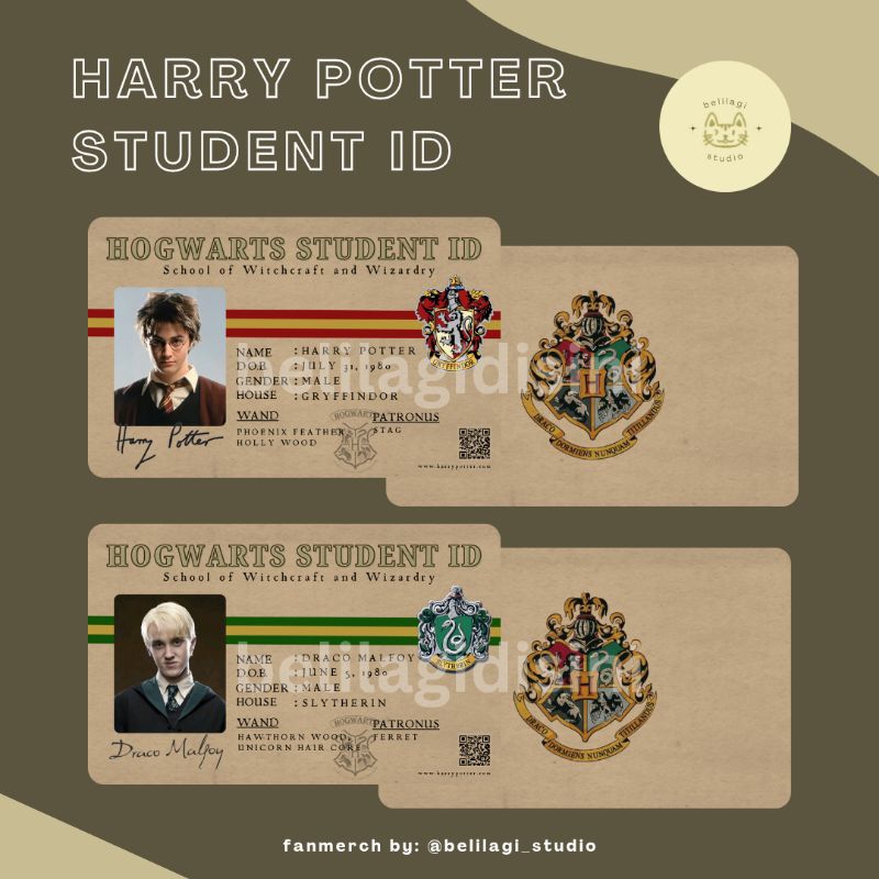 

ID CARD HOGWARTS (FANMERCH) - HARRY POTTER, RON WEASLEY, HERMIONE GRANGER, LUNA LOVEGOOD, DRACO MALFOY, CEDRIC, CHO CHANG, GINNY, NEVILLE, SEAMUS