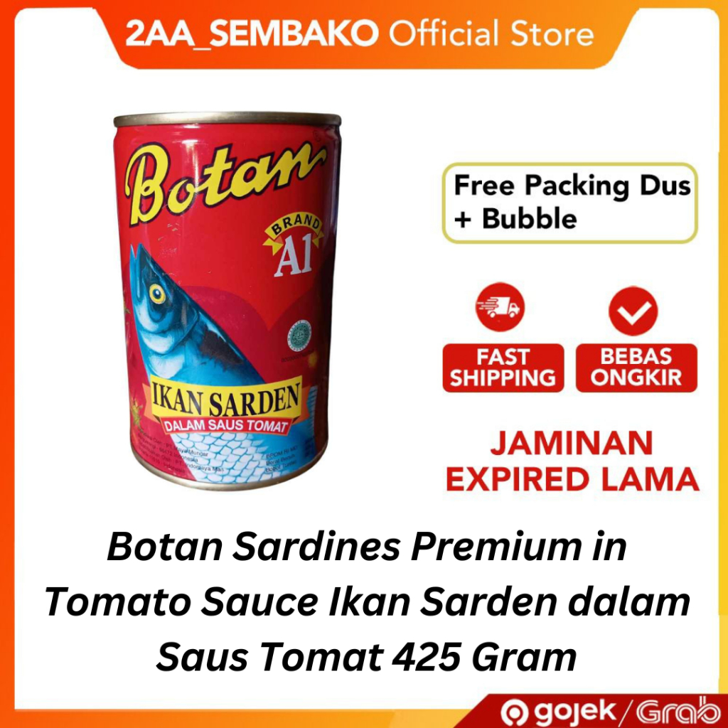 

Botan Sardines Premium in Tomato Sauce Ikan Sarden dalam Saus Tomat 425 Gram