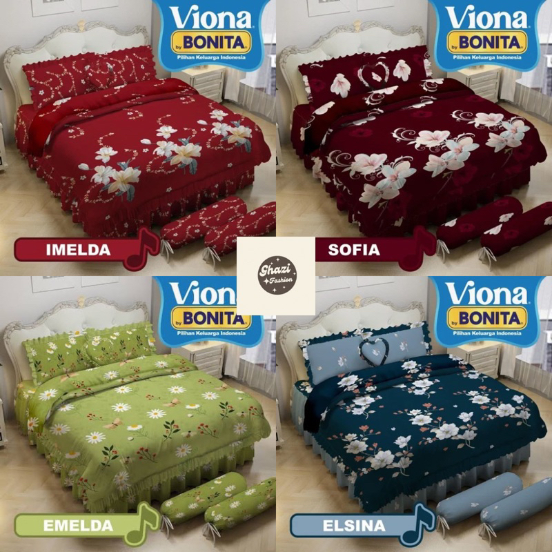 Bedcover viona by bonita set sprei dan sarung bantal dan guling ukuran 180x200