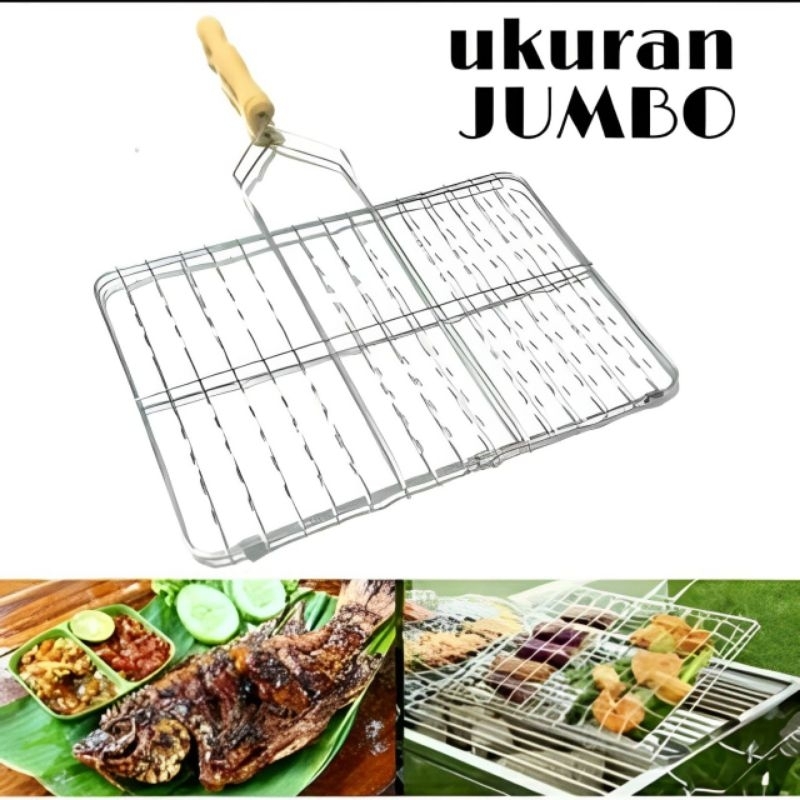 PANGGANGAN JEPIT GAGANG KAYU / Panggangan Stainless / Panggangan Capit / Alat Panggang Jepitan