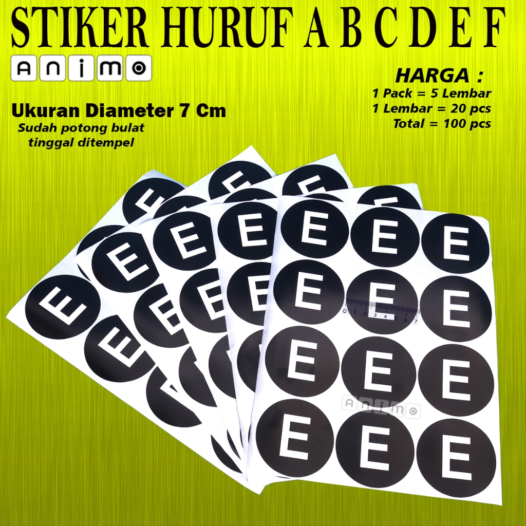 

STIKER Bulat HURUF A B C D E F Diameter 7 CM - Stiker Abjad Huruf 7 cm isi 60 Pcs