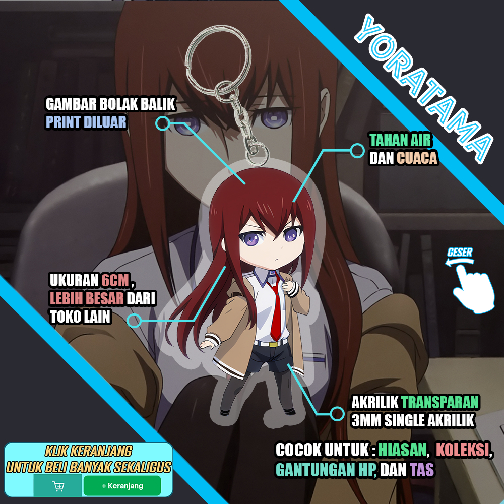 Gantungan Kunci Kurisu Makise Steins Gate, Keychain Anime Lucu