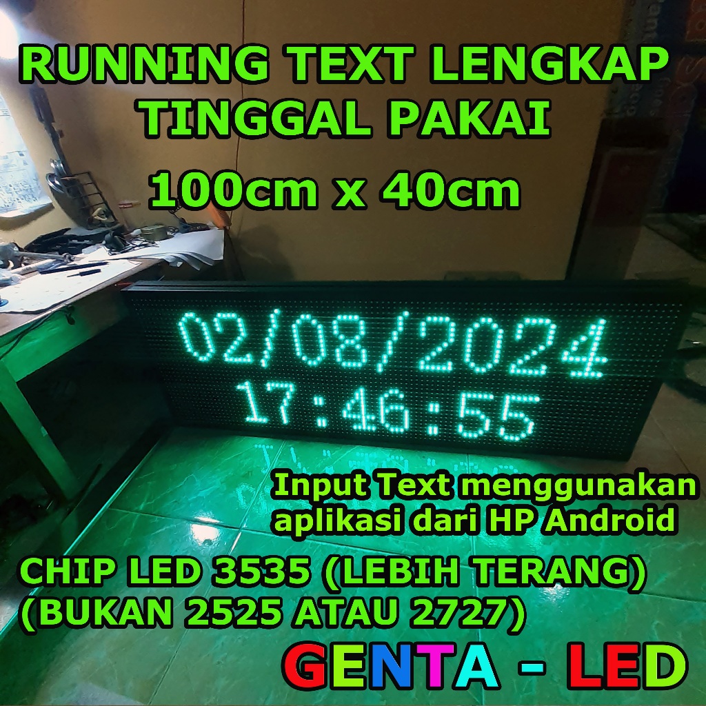Running Text Tulisan Berjalan LED Display Hijau 100 x 40