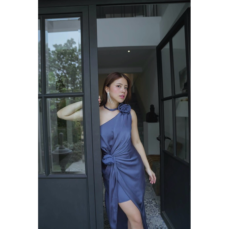 LOUVRE - SHARON DRESS | gaun longdress pesta party premium satin
