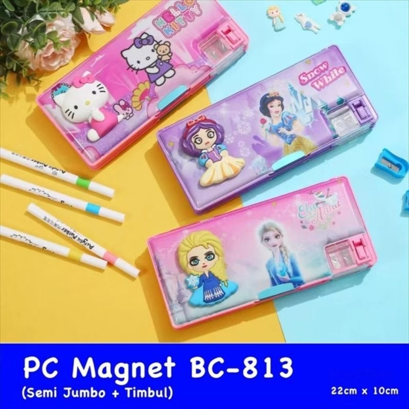 

Kotak Pensil Besar Anak Perempuan Magnet Timbul Motif Princess Pencil Case Plus Kerok