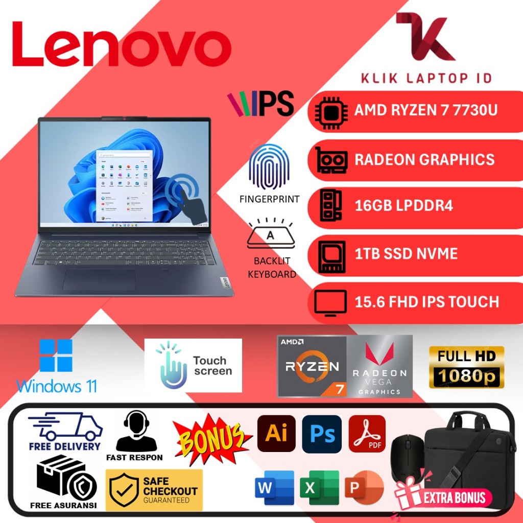 Laptop Lenovo Ideapad SLIM 3 Ryzen 7 7730U 16GB 1TB 15.6 inch IPS Touchscreen Win11Home
