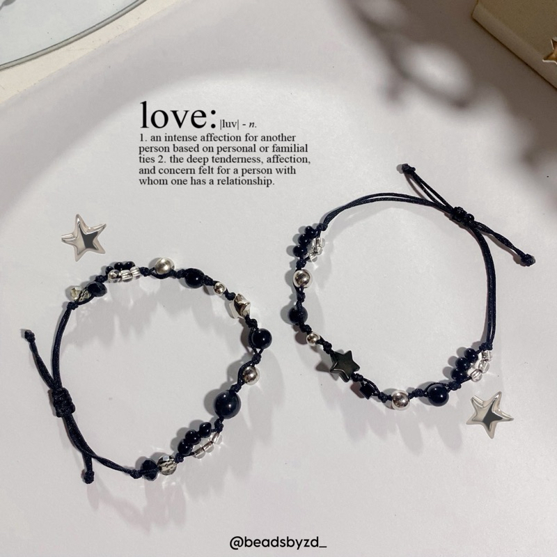 Gelang Couple Tali Giok Serut/Gelang Manik Couple Hitam Cewek Cowok/Gelang Aesthetic Beads Couple