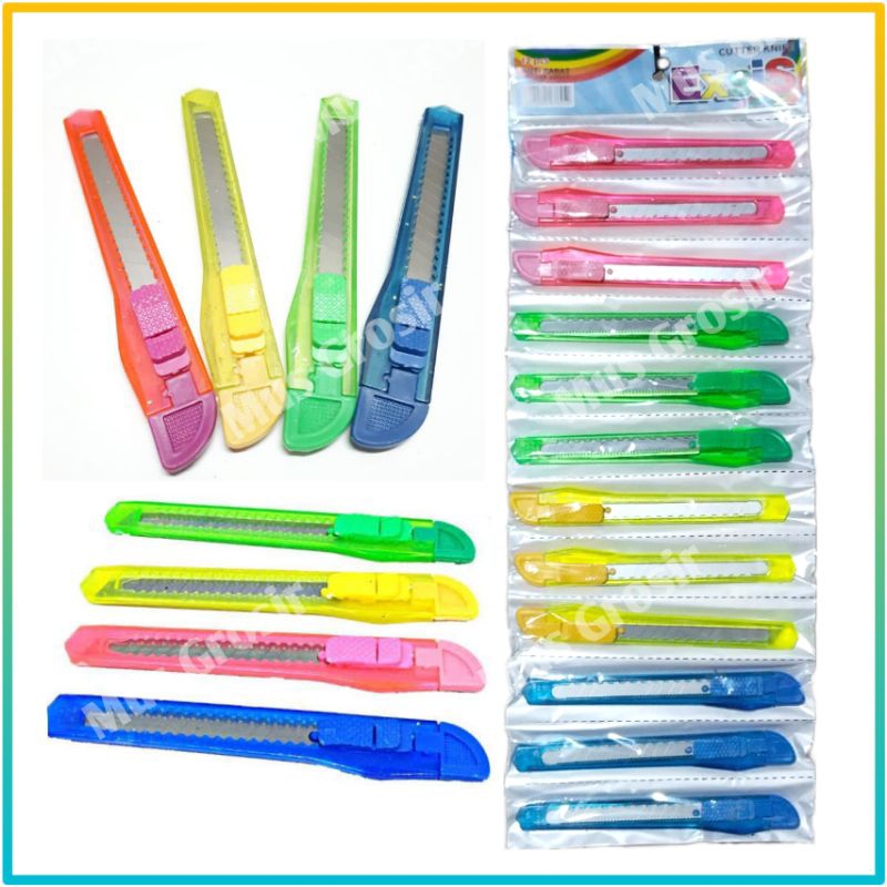 

Pisau Cutter Karter Kecil Exsis Transparan Warna Warni 1Renteng 12Pcs Alat Pemotong
