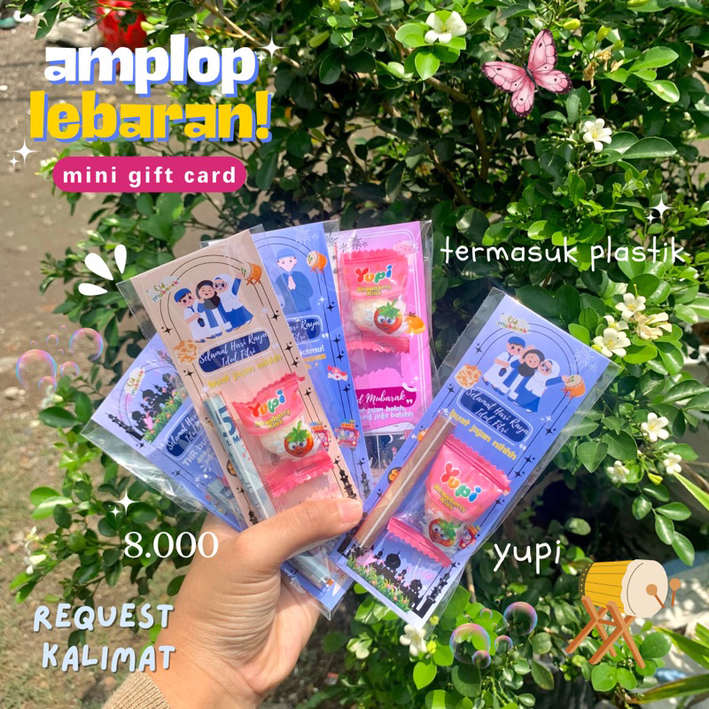 

(isi 8pcs) amplop lebaran termasuk plastik dan yupi / mini gift card lebaran