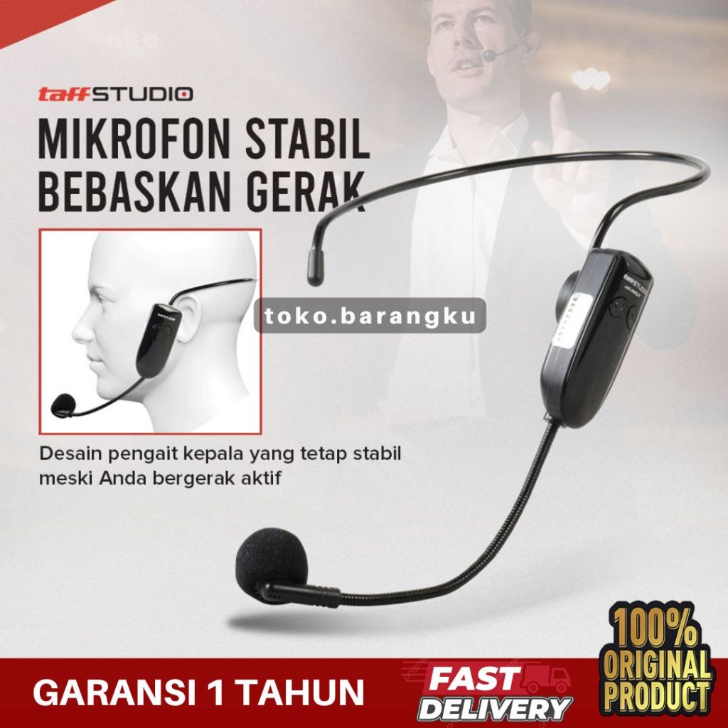 ORIGINAL TaffSTUDIO Wireless Microphone 2.4GHz Headset with Transmitter / Mic Mik Bando Imam Masjid 