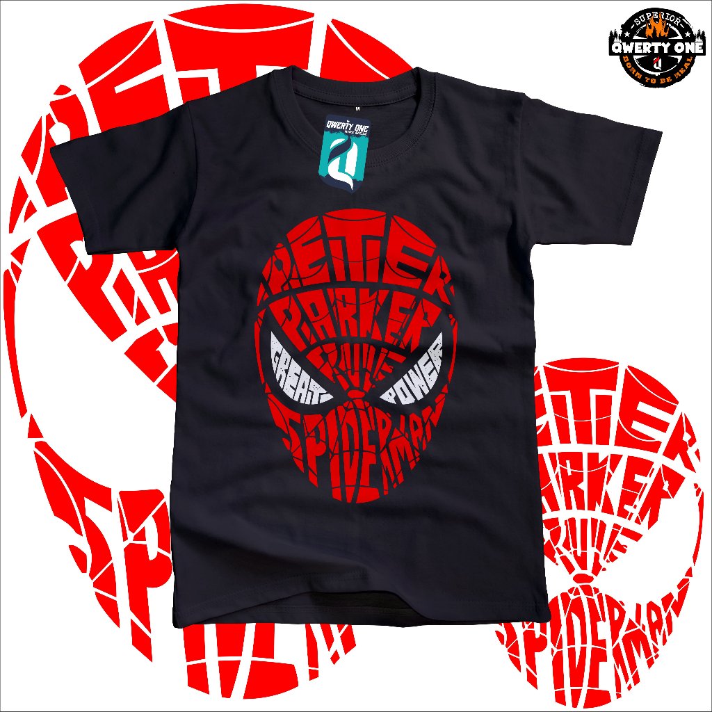 QWERTY ONE Kaos Anak Distro Karakter Superhero SPIDERMAN Hitam 1-14 Tahun
