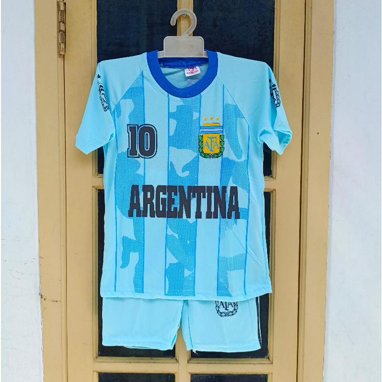 setelan baju bola anak argentina 2021 size 0-13thn/ baju kaos olahraga anak laki laki