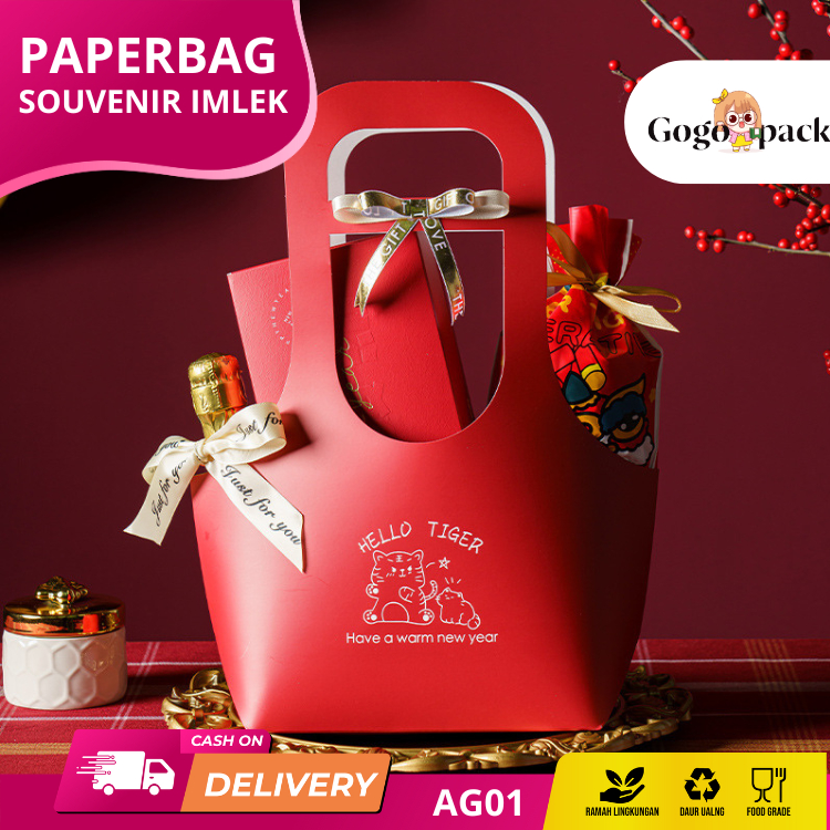 

Tempat Cookies Hampers Roti Imlek CNY / Paperbag Souvenir Imlek / Goodiebag gift Flower /Handflower AG01-AG06