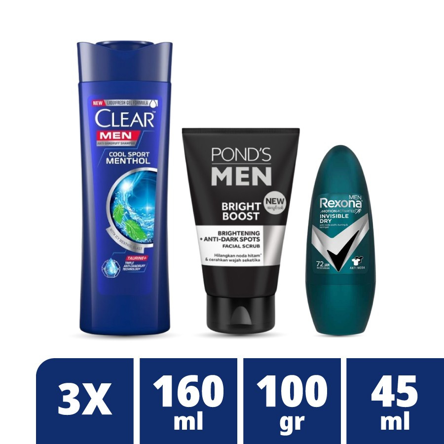 Paket Perawatan Pria Mens Essential Package 3In1 Rexona Pons Men Clear Men Pewangi Tahan Lama 72 Jam