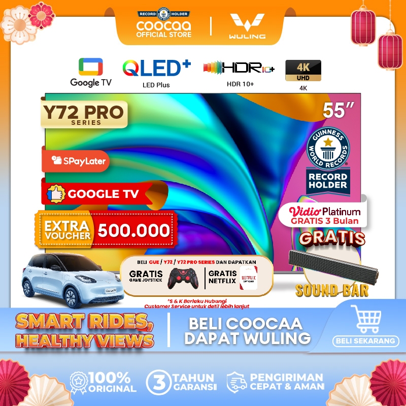 [Google TV]COOCAA 55 inch QLED - 4K - UHD - Netflix/Youtube - Google Assistant - Dolby Audio - Low B